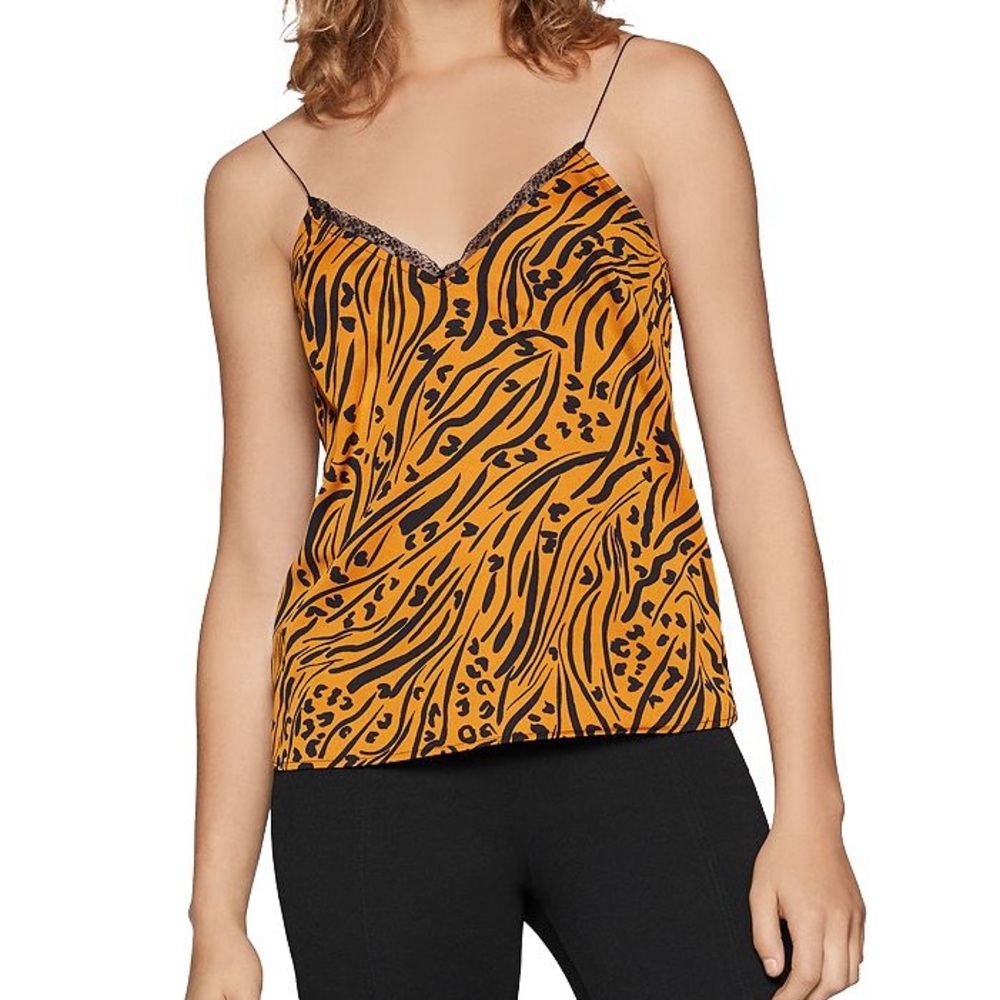 BCBGeneration Tiger Stripe Lace Trim Cami Gold Black Y2K Glam NWOT